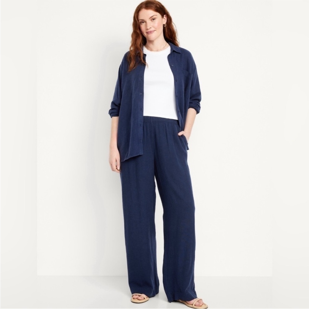 NEW! Indigo High-Waisted Linen-Blend Wide-Leg Pants - Multiple Sizes 🩷 - Picture 2 of 11